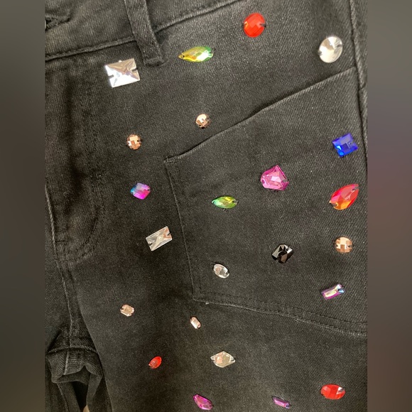 VBRT set of bedazzled jewel wide leg jeans and matching gem jean cropped jacket - Picture 10 of 10